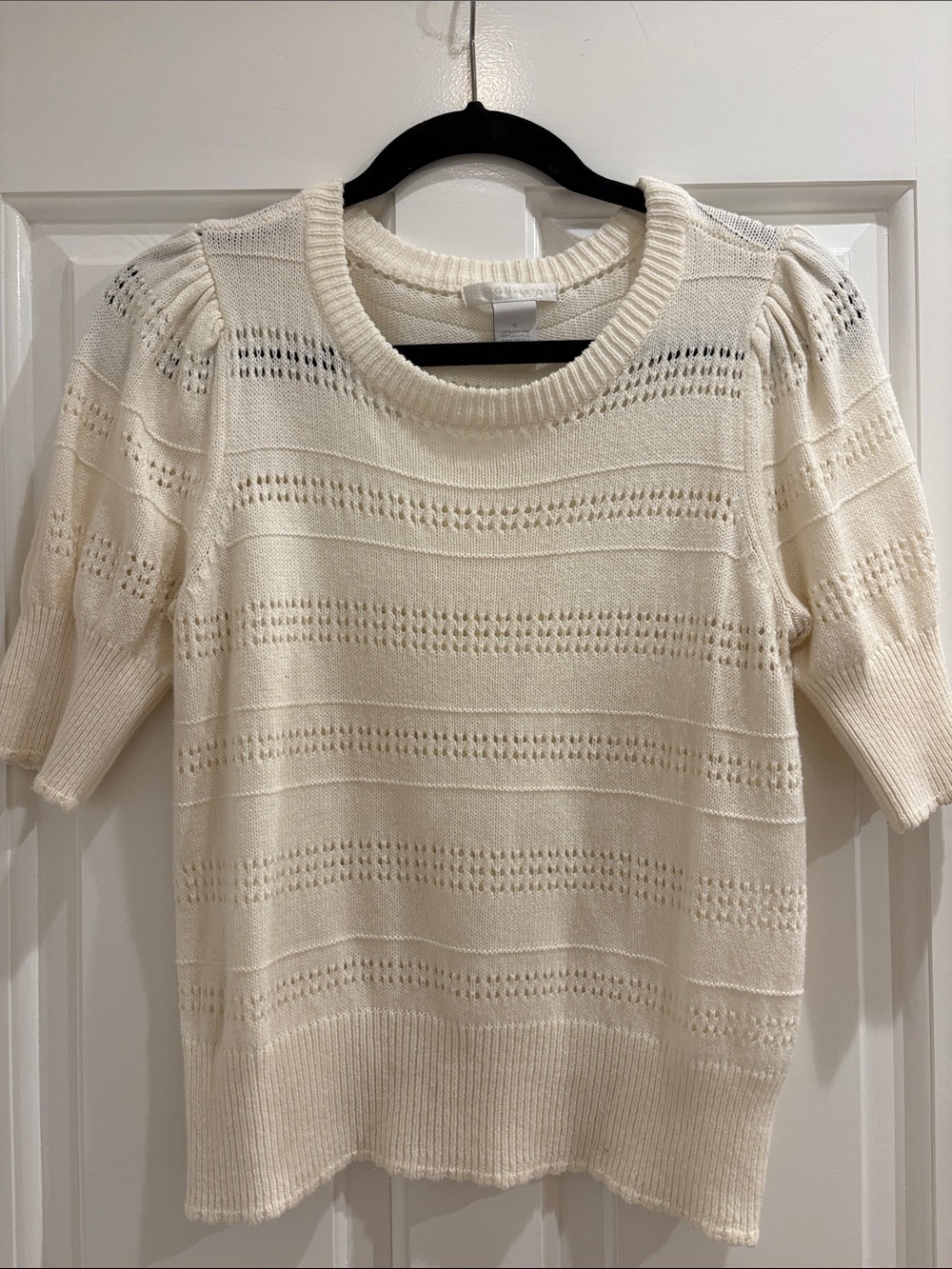 Design History Cream Short-Sleeve Scoop Neck Knit Sweater
